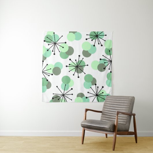 Tenture Molécules de l'âge atomique Mint Green (En situation)