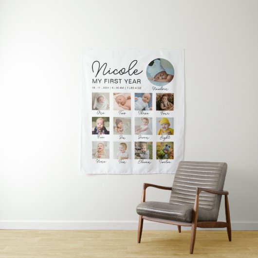 Tenture Mon bébé, première année, 12 mois, collage photo m (En situation)