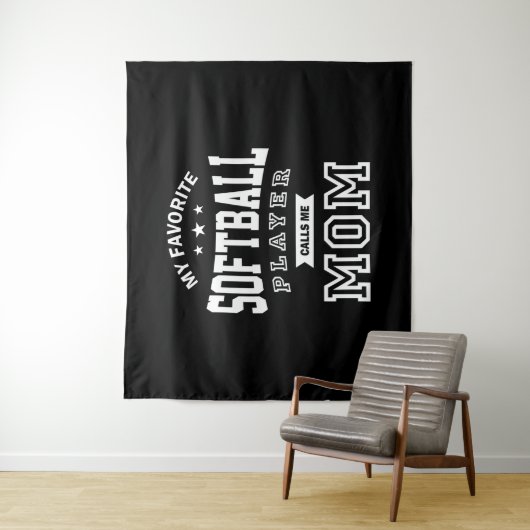 Tenture Mon Joueur De Softball Favori M'Appelle Maman (En situation)