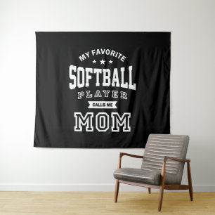 Tenture Mon Joueur De Softball Favori M'Appelle Maman
