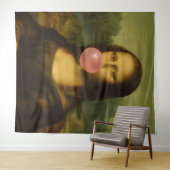 Tenture Mona Lisa soufflant de bulle rose (En situation (horizontale))
