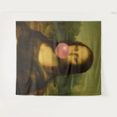 Tenture Mona Lisa soufflant de bulle rose (Devant (Horizontal))