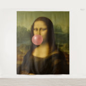 Tenture Mona Lisa soufflant de bulle rose (Devant)