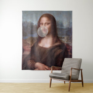 Tenture Mona Lisa soufflant un gros bubble gum 
