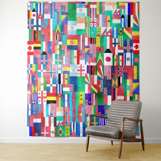 Tenture Monde des drapeaux (En situation)