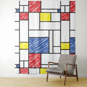 Tenture Mondrik Scribbles Minimaliste De Stijl Art Moderne