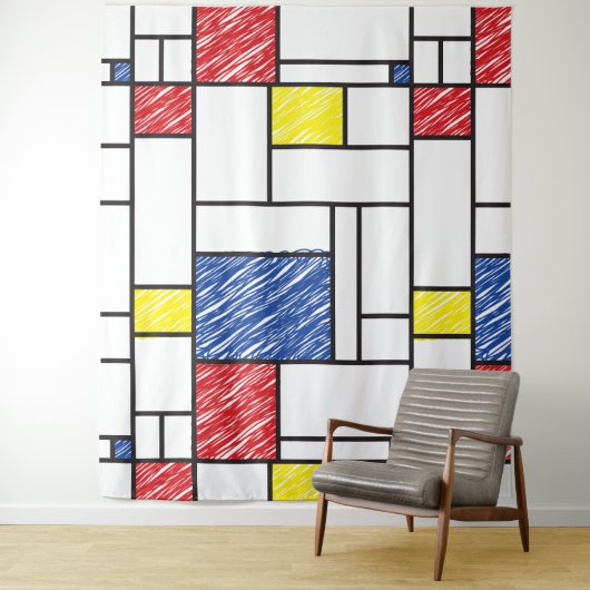 Tenture Mondrik Scribbles Minimaliste De Stijl Art Moderne (En situation)