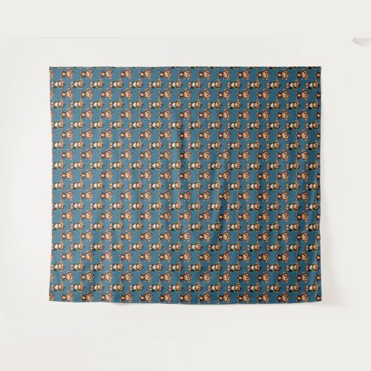 Tenture Monkey Pattern Design Blue  (Devant (Horizontal))