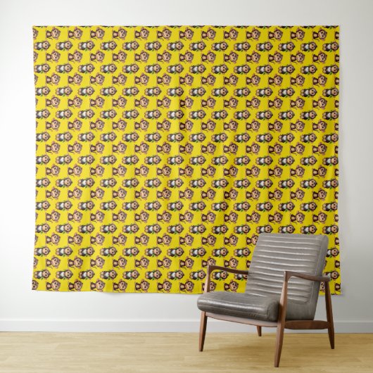 Tenture Monkey Pattern Design Yellow  (En situation (horizontale))