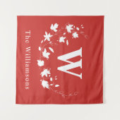 Tenture Monogramme classique et nom Red Floral Wreath Cust (Devant (Horizontal))