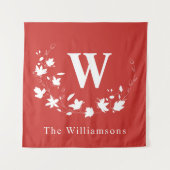 Tenture Monogramme classique et nom Red Floral Wreath Cust (Devant)