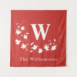 Tenture Monogramme classique et nom Red Floral Wreath Cust