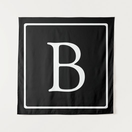 Tenture Monogramme Classique Simple | Noir avec Texte Blan (Devant)