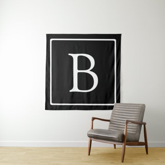 Tenture Monogramme classique simple | Texte noir et blanc (En situation)