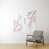 Tenture Monogramme de fleurs de cerisier rose blanc (En situation (horizontale))