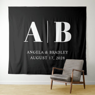 Tenture Monogramme de mariage en grandes lettres noires et