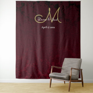 Tenture Monogramme de mariage floral bordeaux or Photoboot