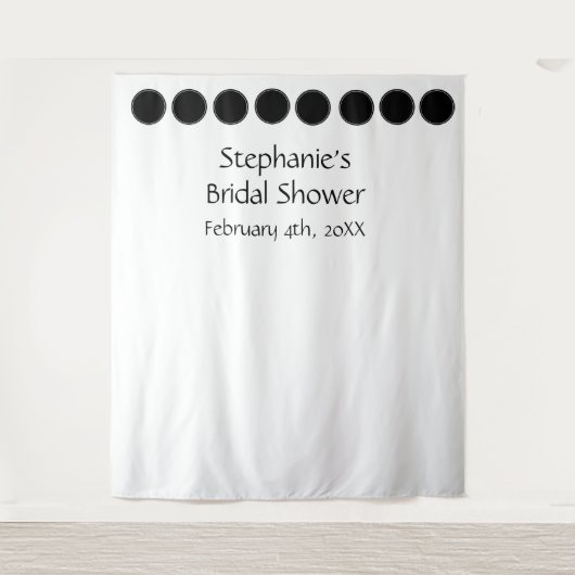 Tenture Monogramme de nom de douche de mariée points noirs (Devant)