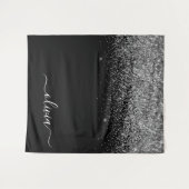 Tenture Monogramme de nom girly en script pailleté noir ar (Devant (Horizontal))