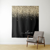 Tenture Monogramme de nom girly en script paillettes or no (En situation)