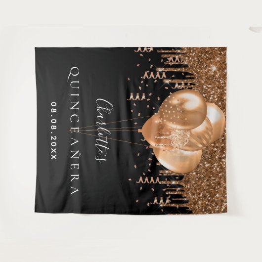 Tenture Monogramme de parties scintillant en or noir Quinc (Devant (Horizontal))