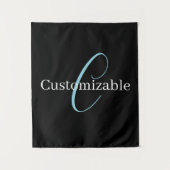 Tenture Monogramme de script cursif éditable Noir Bleu Bla (Devant)