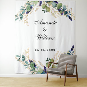 Tenture Monogramme de verdure d'eucalyptus de mariage