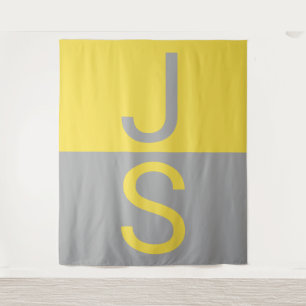 Tenture Monogramme d'initiales modernes jaune et gris
