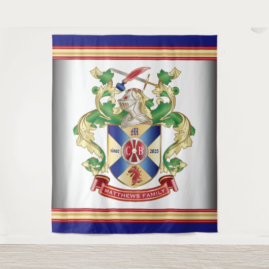 Tenture Monogramme Famille Crest Chevalier Bouclier Épée D (Devant)