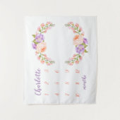 Tenture Monogramme floral aquarelle photo d'étape bébé (Devant)