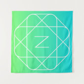 Tenture Monogramme Géométrique Cool | Dégradé Bleu & Vert (Devant (Horizontal))