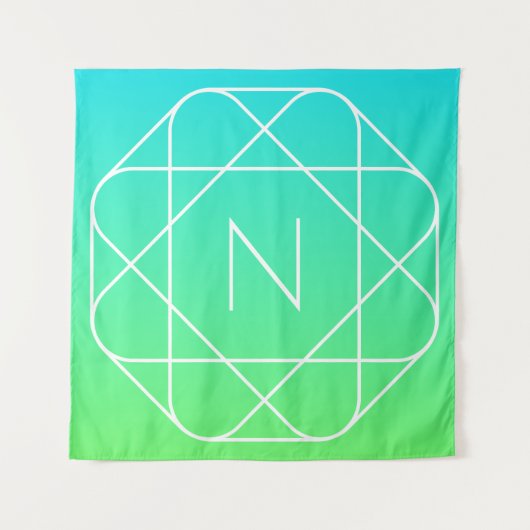 Tenture Monogramme Géométrique Cool | Dégradé Bleu & Vert (Devant)