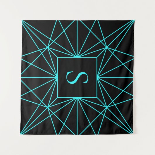 Tenture Monogramme initial | Design géométrique turquoise (Devant (Horizontal))