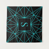 Tenture Monogramme Initial | Motif Géométrique Turquoise (Devant (Horizontal))
