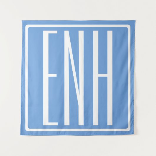 Tenture Monogramme Initiales 3 Modernes Gras | Bleu Clair (Devant)