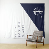 Tenture Monogramme marine bleu marine Mariage photo fond d (En situation (horizontale))