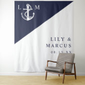 Tenture Monogramme marine bleu marine Mariage photo fond d (En situation)