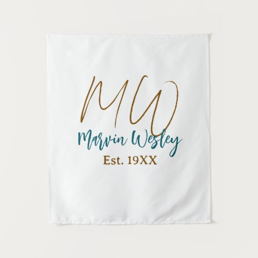 Tenture Monogramme marron bleu turquoise année simple mini (Devant)