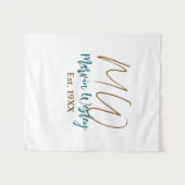 Tenture Monogramme marron bleu turquoise année simple mini (Devant (Horizontal))