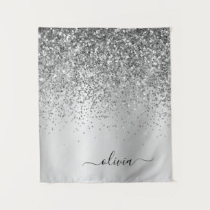 Tenture Monogramme métallisé pailleté argenté Nom Glamour