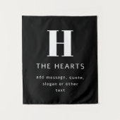 Tenture Monogramme moderne éditable Nom & Message | Noir (Devant)