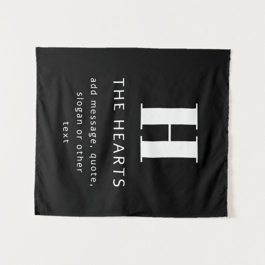 Tenture Monogramme Moderne Modifiable Nom & Message | Noir (Devant (Horizontal))