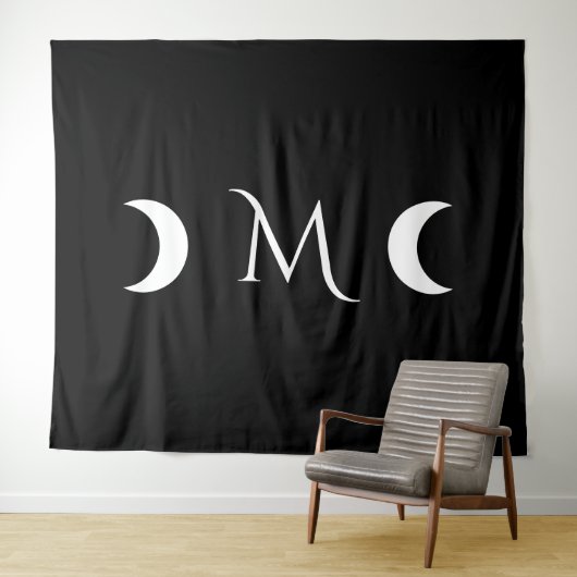 Tenture Monogramme noir et blanc moderne des lunes de croi (En situation (horizontale))