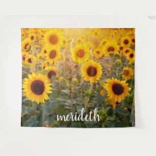Tenture Monogramme Nom Champ Tendance de Tournesols Jaunes