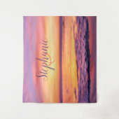 Tenture Monogramme Nom Violet Orange Océan Vague Coucher d (Devant)