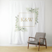 Tenture Monogramme Or Vert Photo Booth fond (En situation)