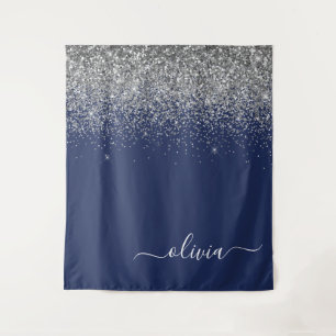 Tenture Monogramme Pailleté Fille Navy Bleu Argenté