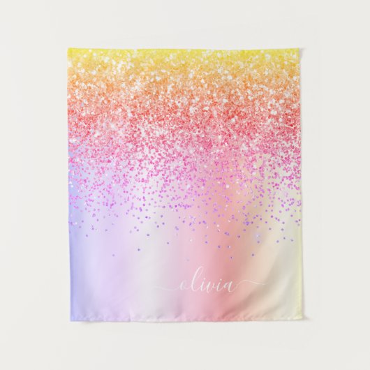 Tenture Monogramme Pailleté Rose Gold Arc-en-Ciel Pastel V (Devant)
