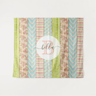 Tenture Monogramme personnalisé avec roses en style shabby