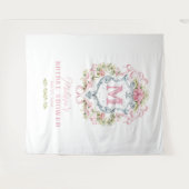 Tenture Monogramme romantique de crête florale | Bienvenue (Devant (Horizontal))